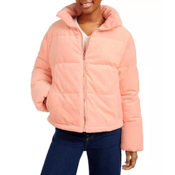 NEW Collection B Pink Cropped Corduroy Puffer Coat Juni - Picture 1 of 7